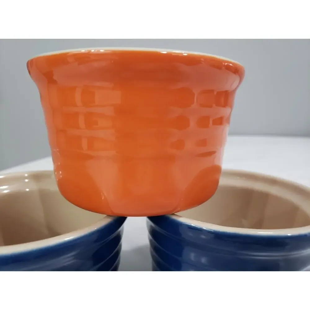 Lot 3 Le Creuset Ramekin Small Blue Orange‎ Bowl 4 Oz